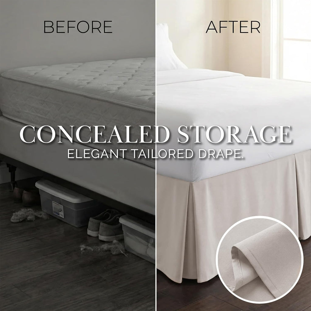 Hotel Quality King Bed Skirt 14 Inch Drop, Pleated Dust Ruffle for King Size Bed - Platform Cover, Split Corners