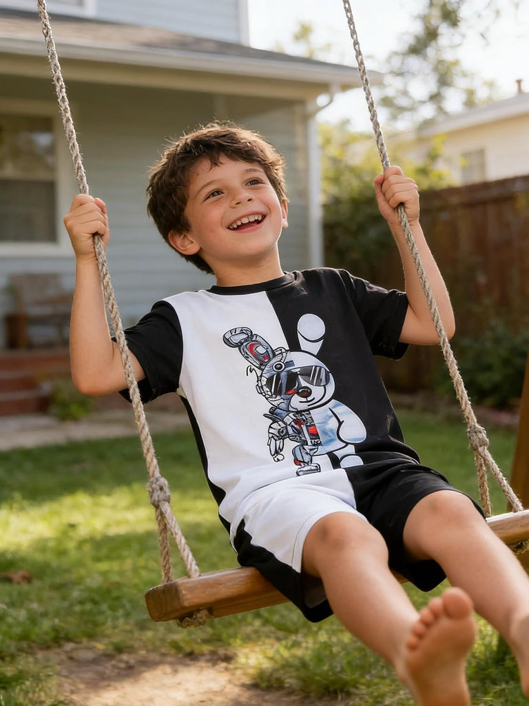Kids Toddler Boy Clothes Outfits Bear Print Tee + Plaid Shorts 2 Pieces Summer Shorts Set