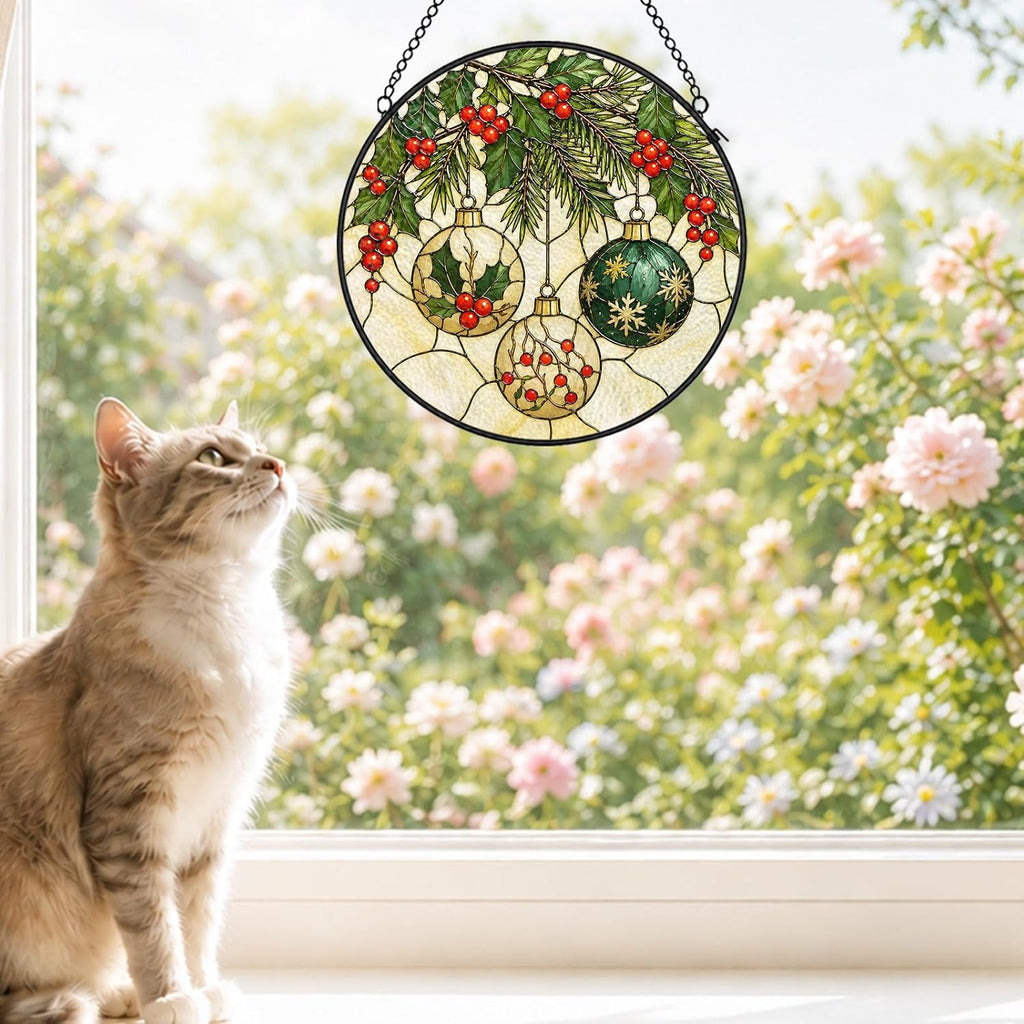 Christmas Ornament Stained Glass Suncatcher Garden Hanging Decor