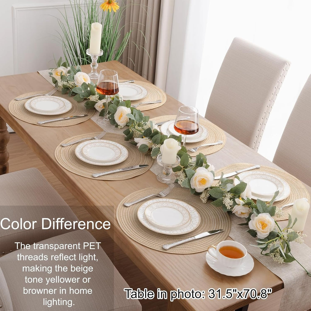 Round Braided Placemats Cotton Fabric Round Table Mats Non Slip Washable 15 inch Round Place Mats Home Party - Set of 8