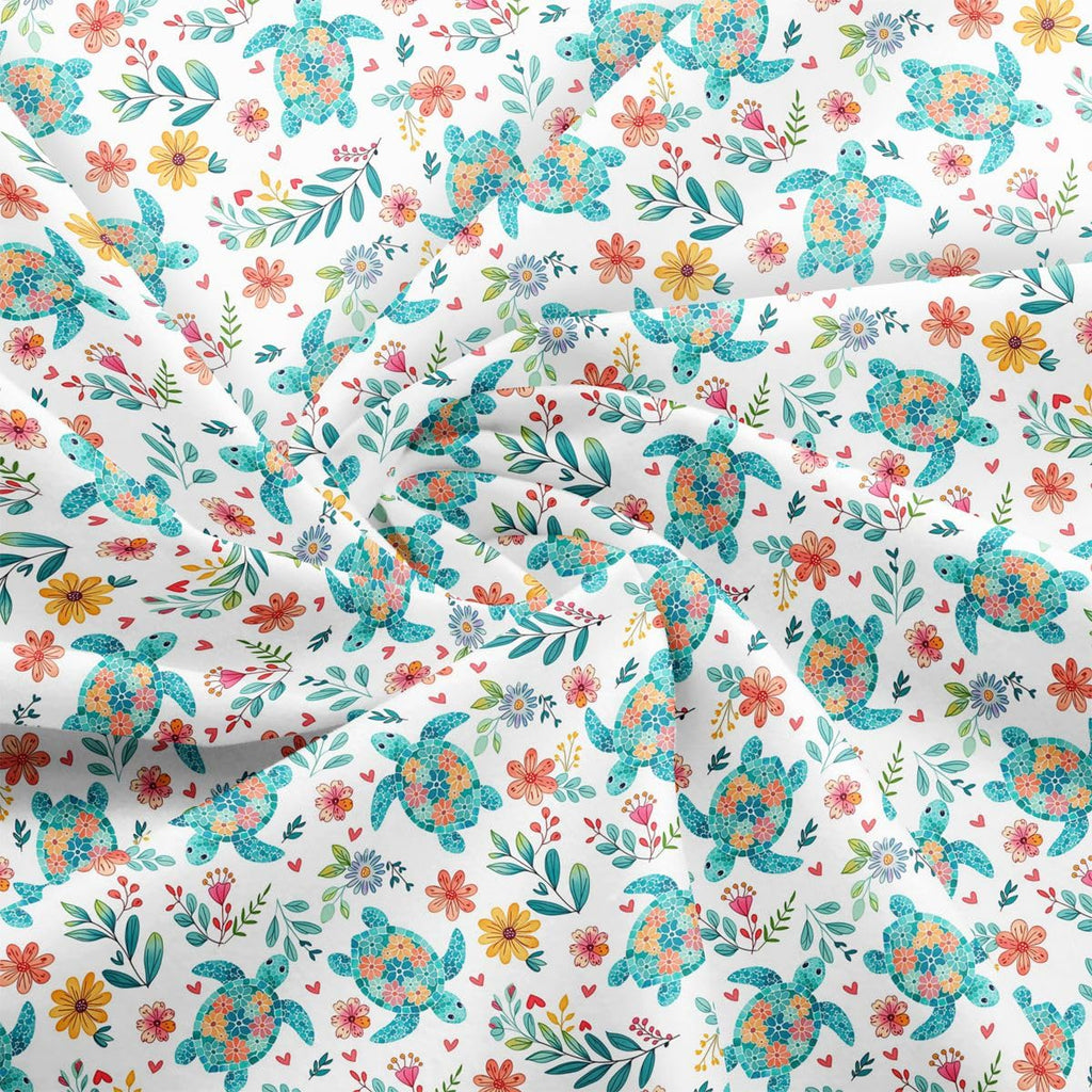 Boho Turtles Fabric by The Yard Leaves Branch Flowers Fabric for Upholstery and Home Accents Natural Wildlife Craft