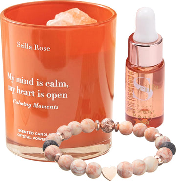 For Mom - Aromatherapy Bracelet & Crystal Candle Set, Luxury Relaxation Pamper Gift Box from Daughter, Son or Husband - Set of 3
