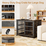 42" Furniture Style Large Dog Crate with Wheels, Metal Chew-Resistant Dog Kennel Indoor for Large & Medium Dogs