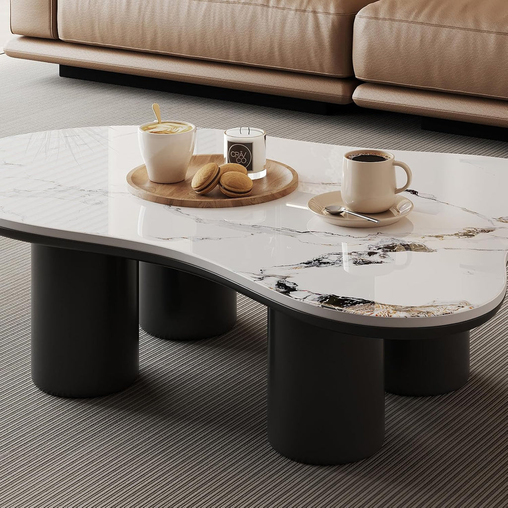 Modern Coffee Table for Living Room, 48.42" Cloud Coffee Table with White Sintered Stone Top, Large Living Room Table