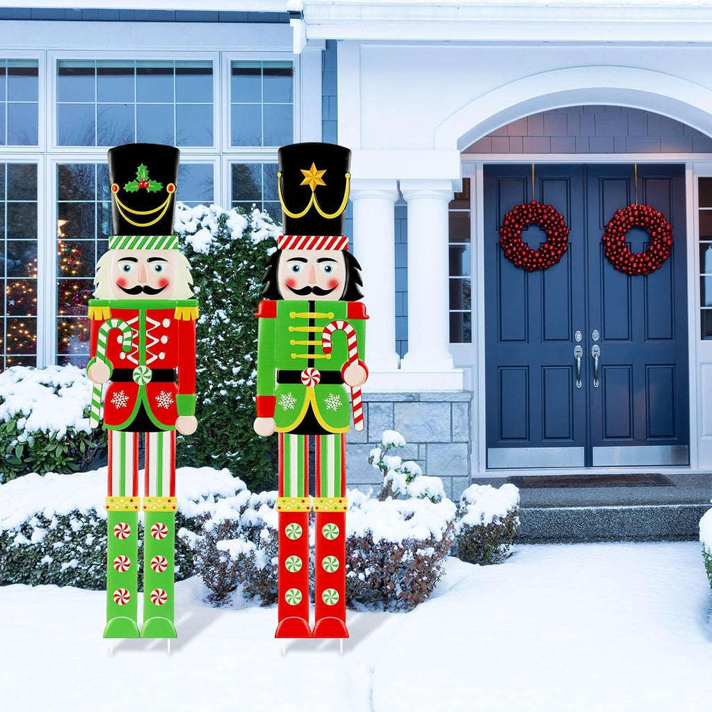 2 Pcs 6FT Metal Nutcracker Christmas Yard Decoration, Outdoor Decor