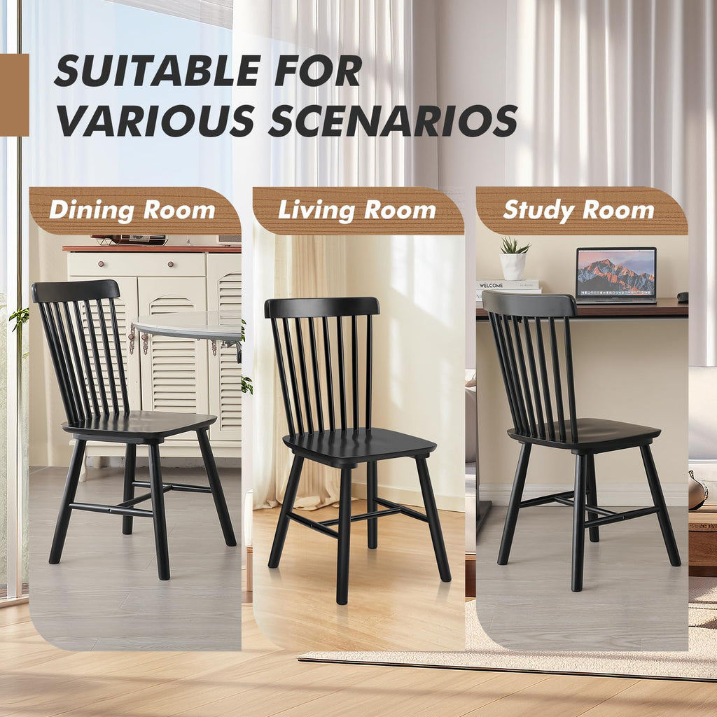 Windsor Dining Chair Set of 4, Spindle Back Wooden Chairs, Farmhouse Country Wooden Dining Chairs for Dining Living
