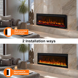 50 Inch Smart Electric Fireplace Insert with Heater, Recessed or Wall Mounted, Remote and App Control, 9H Timer