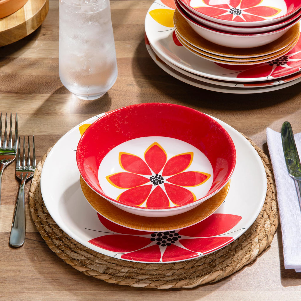 12-Piece Melamine Dinnerware Set: Durable, Lightweight, Break-Resistant Plates & Bowls - Stylish, Non-Toxic
