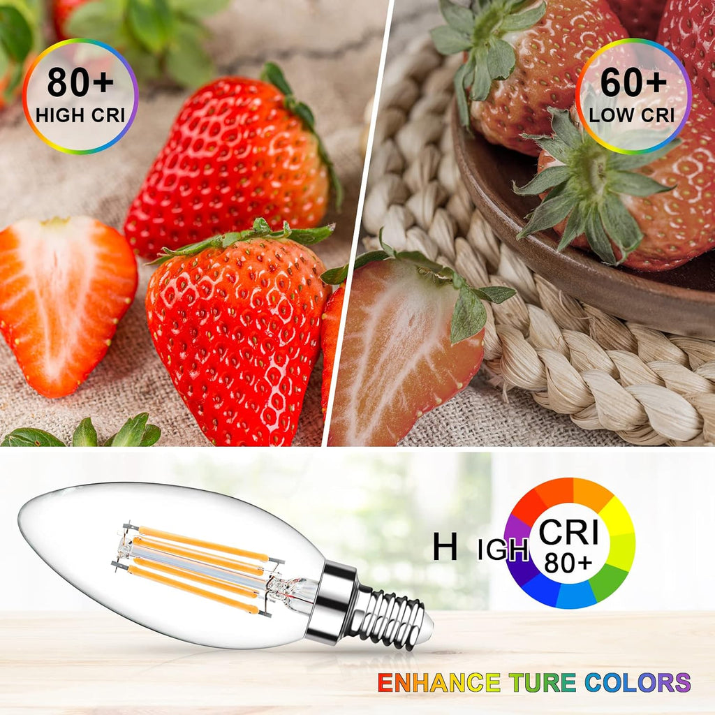 E12 Candelabra LED Light Bulbs 60 Watt Equivalent, Warm White 2700K, Non-Dimmable, 550 Lumen, Clear LED Filament