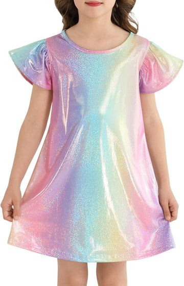 Party Dress Metallic Shiny Sparkly Flutter Sleeve Midi Dress