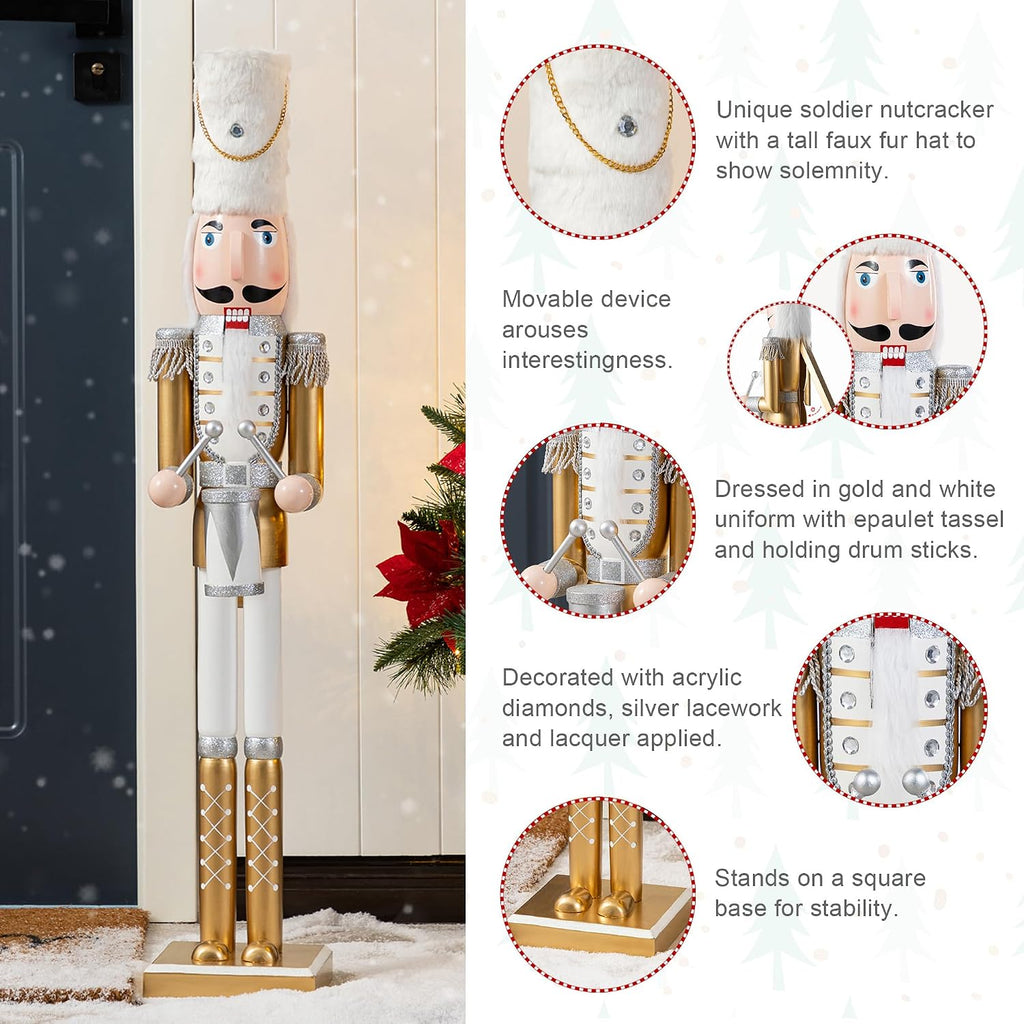 Nutcracker Christmas Decorations 35.75 Inch Wooden Nutcracker Soldier with Drum Sticks for Xmas Holiday Decor Porch