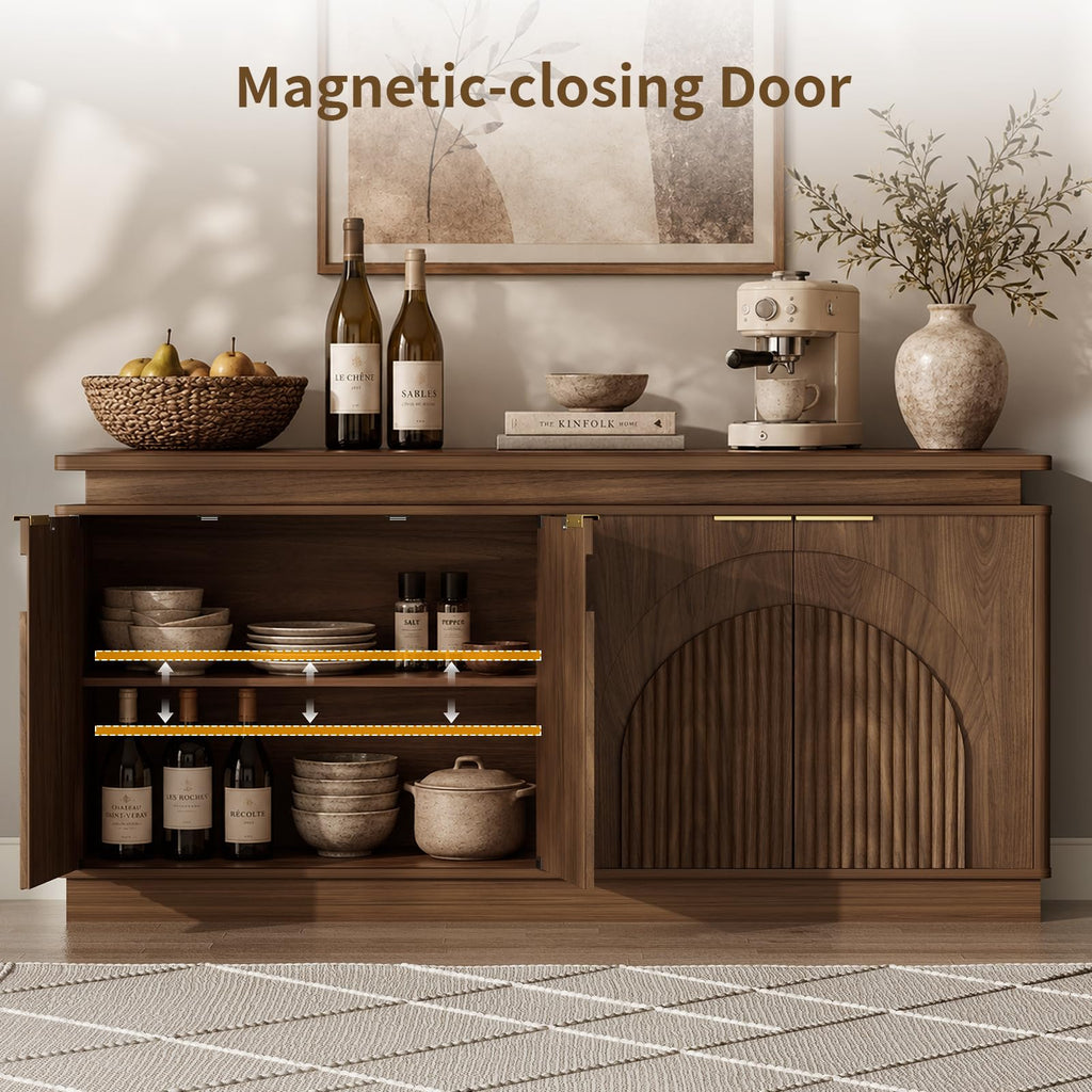 65.7" Sideboard Buffet Cabinet with Arched Fluted Doors, LED Lights
