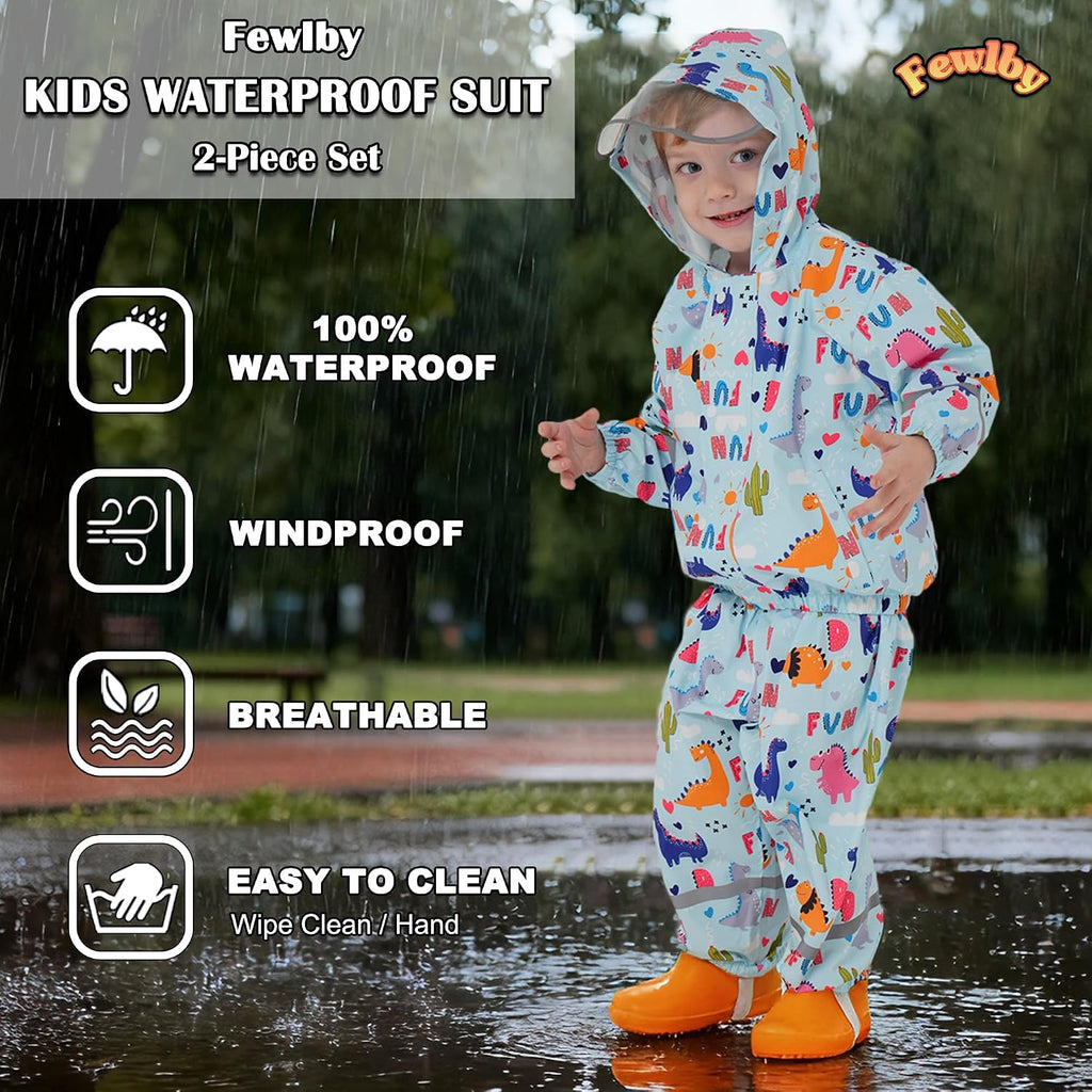 Kids Rainsuit Cartoon Raincoat Set, Toddlers Waterproof Raincoat with Pants Child Rainset Rainwear