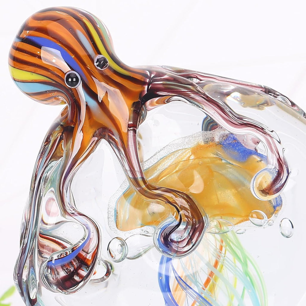 Glass Octopus Jellyfish Statue Home Decor, Hand Blown Glass Decor Ocean Figurines Octopus Sculpture, Murano Art