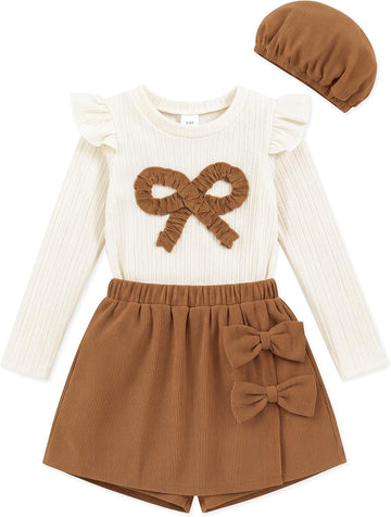 Toddler Girls Clothes Ruffle Sleeve Skirt Set Fall Outfit