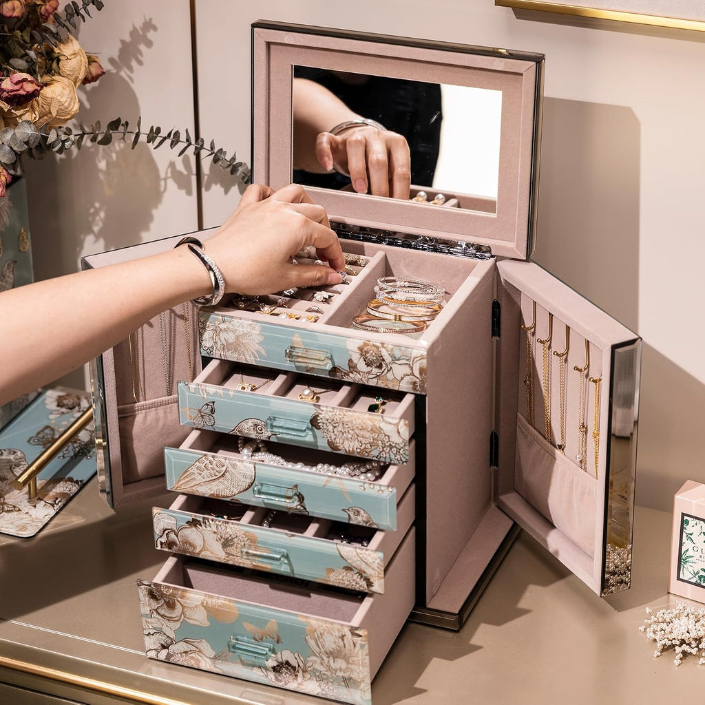 Glass Jewelry Box, 5-Layer Storage Case,Jewerly Boxes for Women