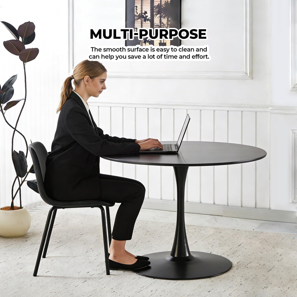 42" Round Tulip Table with Thickened Tabletop & Metal Pedestal
