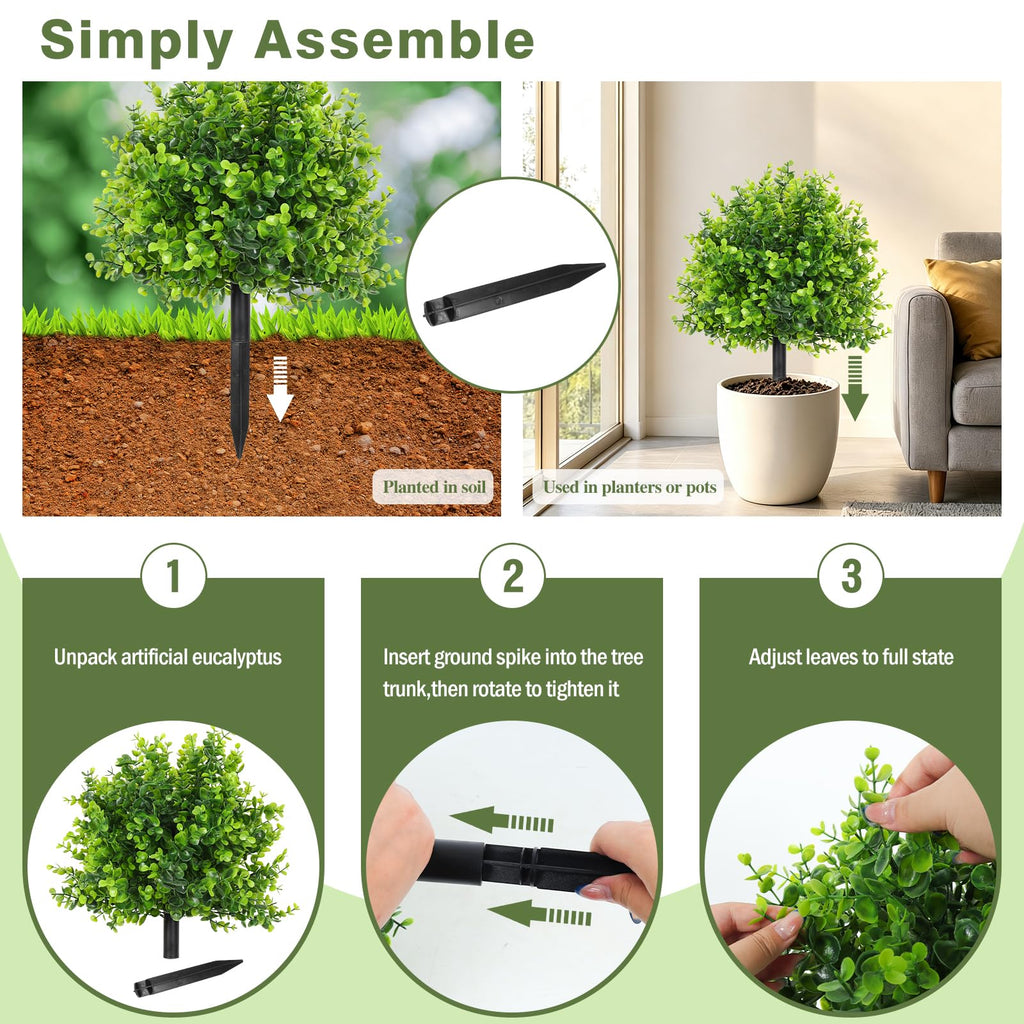 Artificial Eucalyptus Topiary Ball Tree with Ground Spike 1Pc 22In