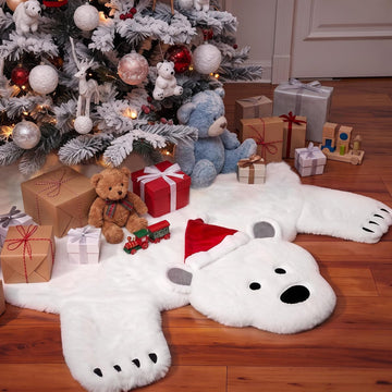 White Christmas Tree Skirt 60 Inches, Faux Fur Polar Bear Christmas Decor
