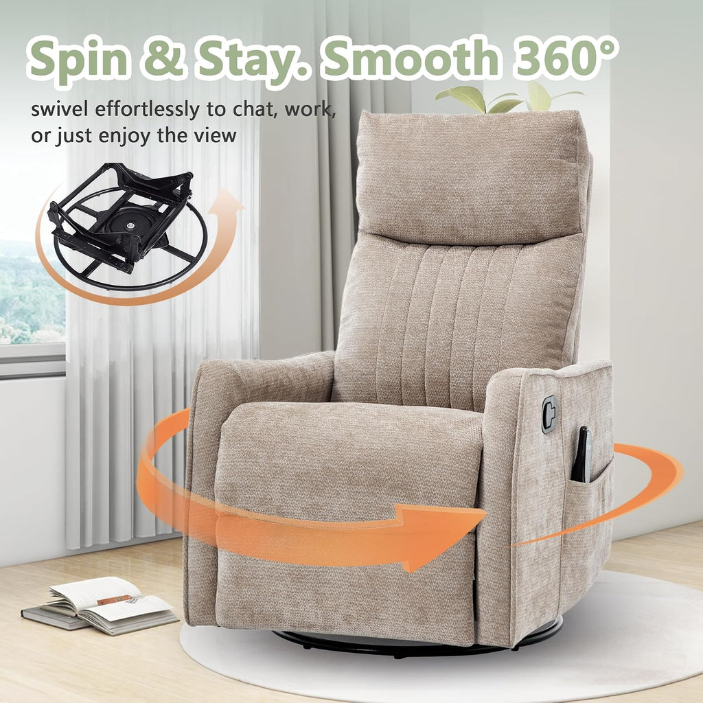 Swivel Rocker Recliner, Glider Rocker Recliner Chair , Manual Reclining Chair with Heated Massage, Small Spaces