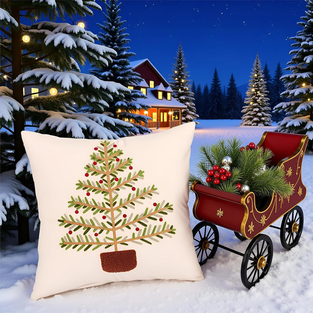 Christmas Pillow Covers 18x18 inch Green Xmas Tree - Set of 2