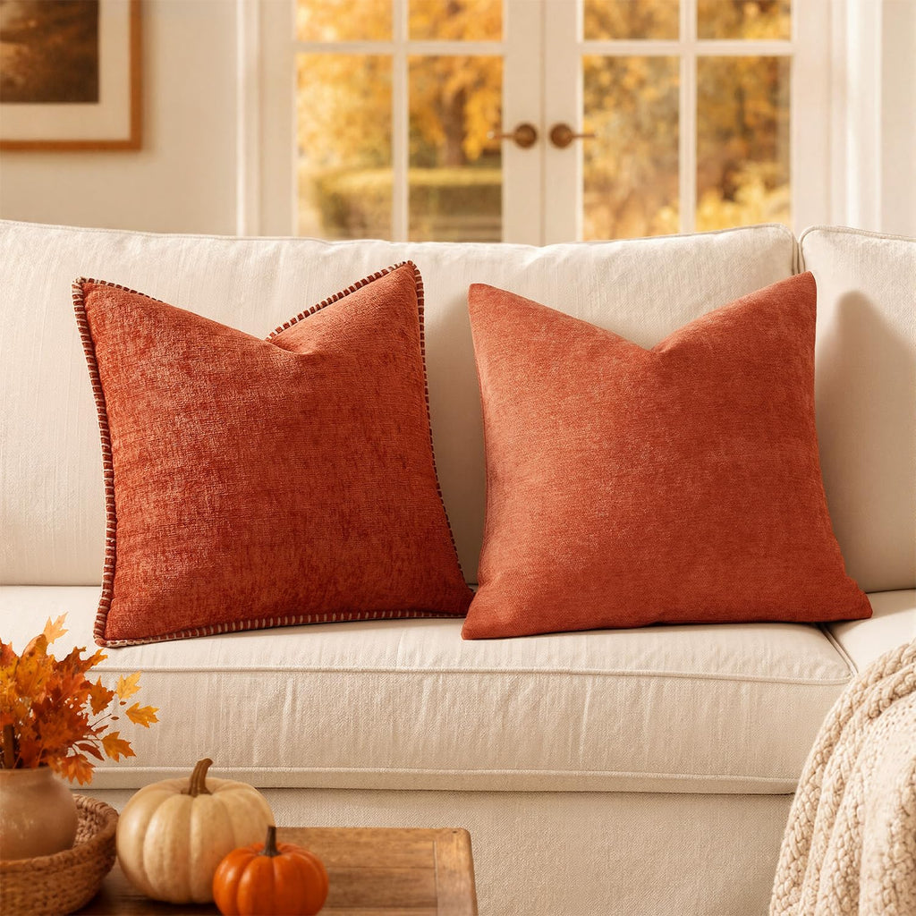 Pack of 2 Burnt Orange Decorative Fall Pillow Covers 20x20 Inch