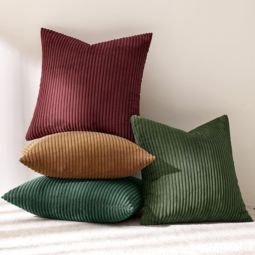 Soft Corduroy Decorative Throw Pillow Covers Christmas Green 20x20 - Set of 4