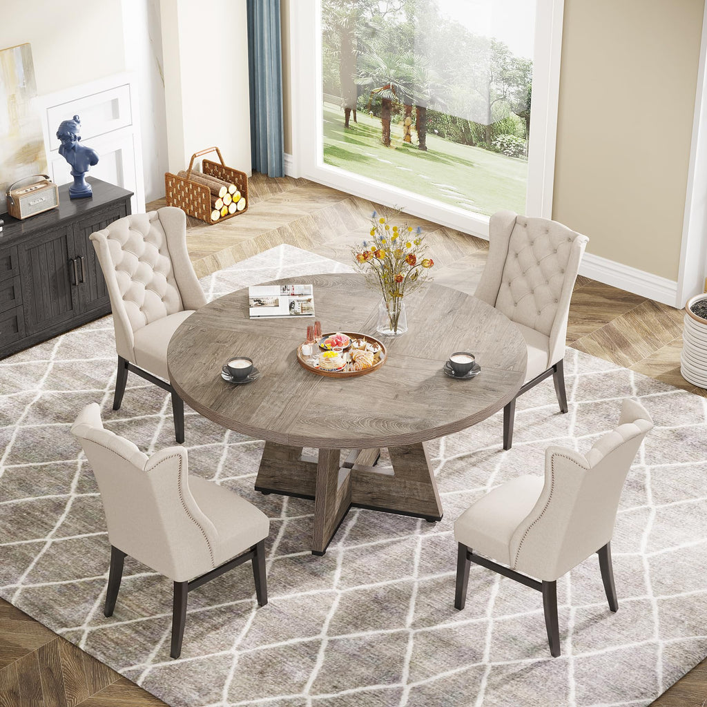 Farmhouse Dining Table, 47 Inch Round Dinner Table for 4 (Grey)