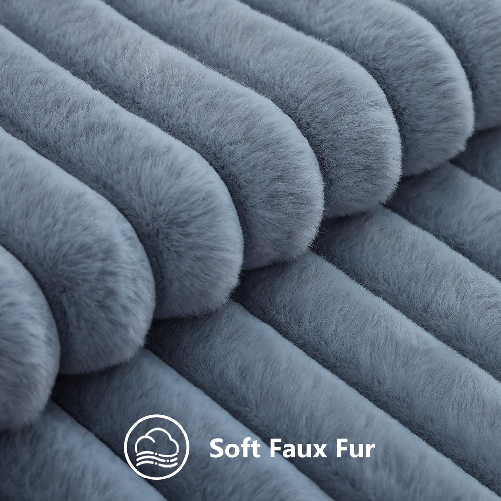 Fall Faux Fur Throw Pillow Covers 18x18 Set of 2 Grey Blue