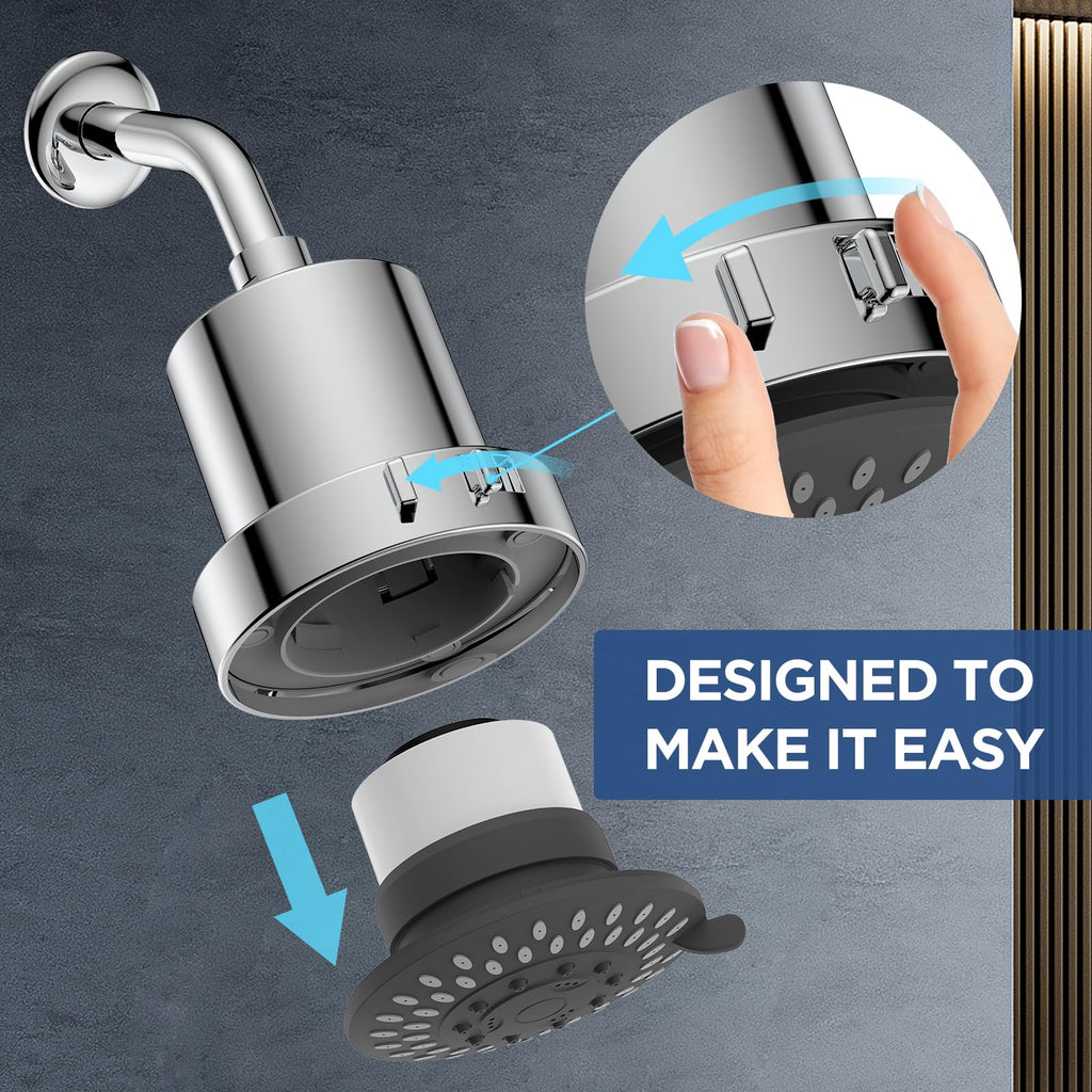 4 Inch Filtered Shower Head with 5 Settings, Showerhead with Filter