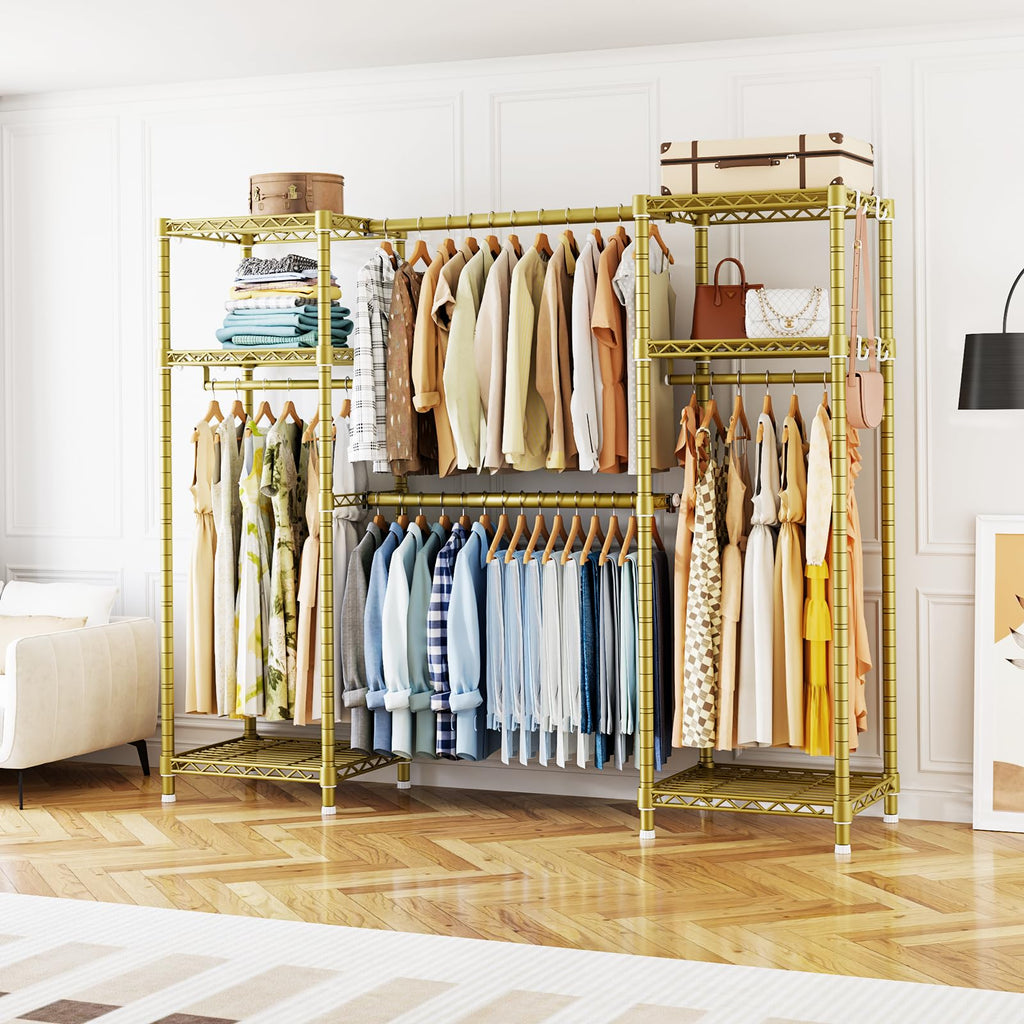 E7 Garment Rack, Heavy Duty Clothes Storage System with Extendable Rod