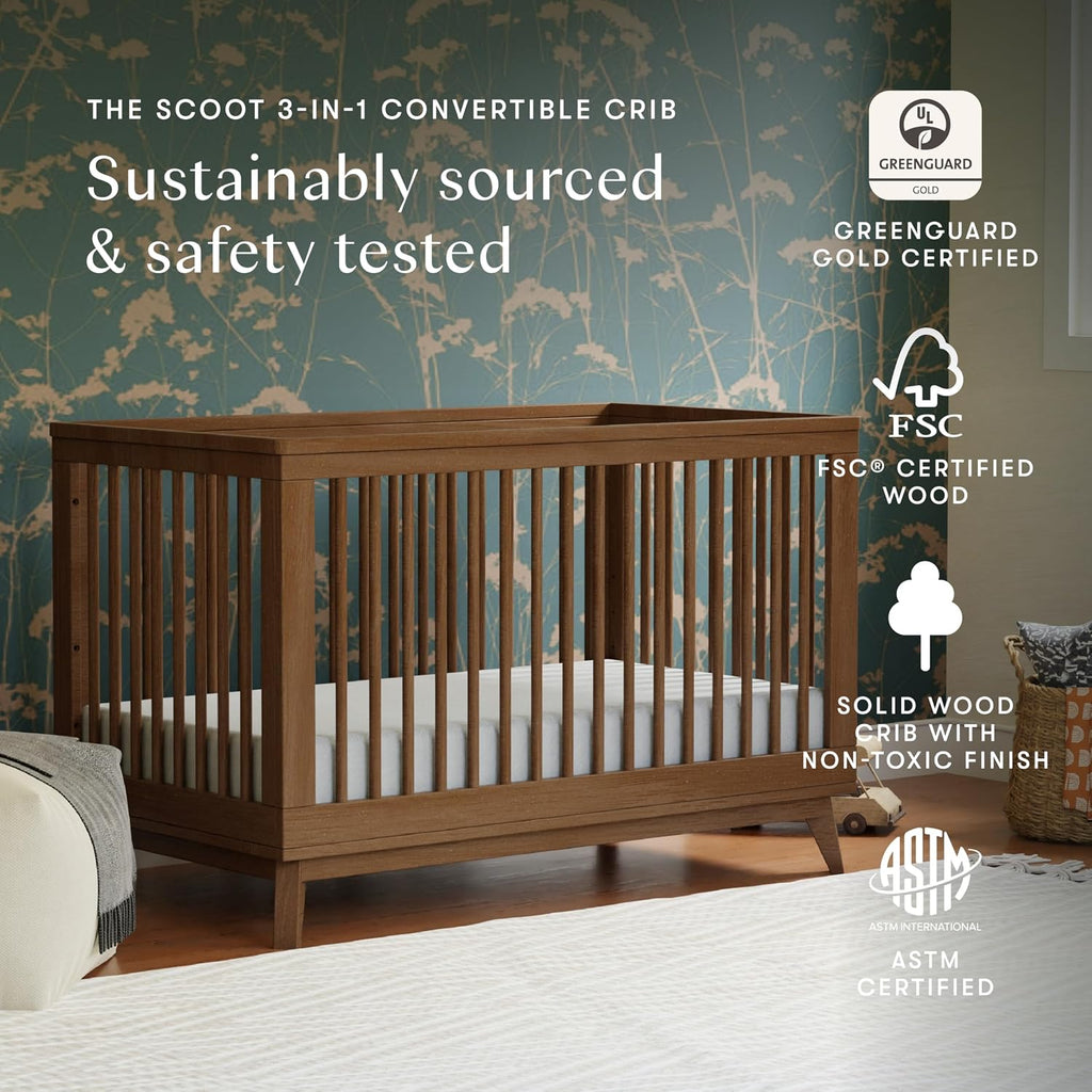 Scoot 3-in-1 Convertible Baby Crib, Natural Walnut | GREENGUARD Gold Certified, Converts to Toddler Bed & Daybed - 4