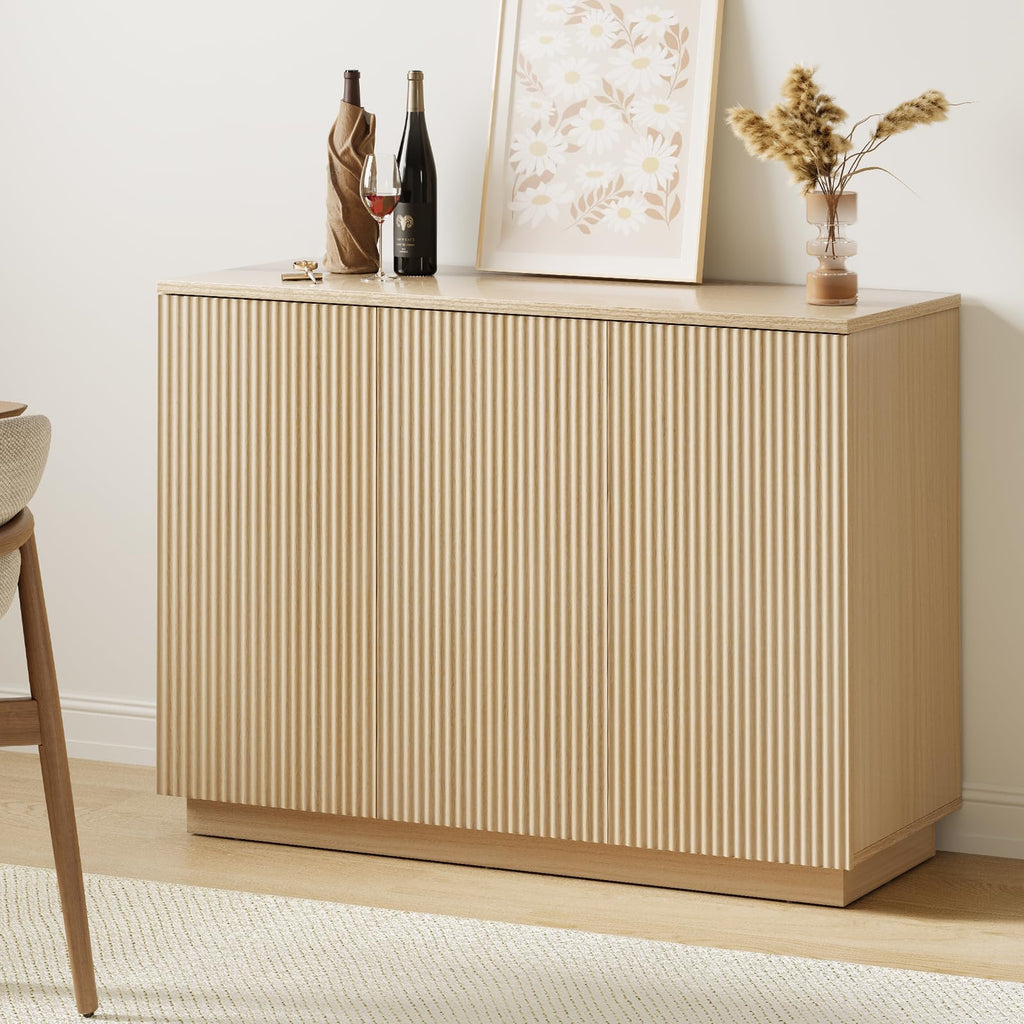 Sideboard Buffet Cabinet with Storage - 47" Fluted Coffee Bar Cabinets Credenza with Adjustable Shelves, Accent
