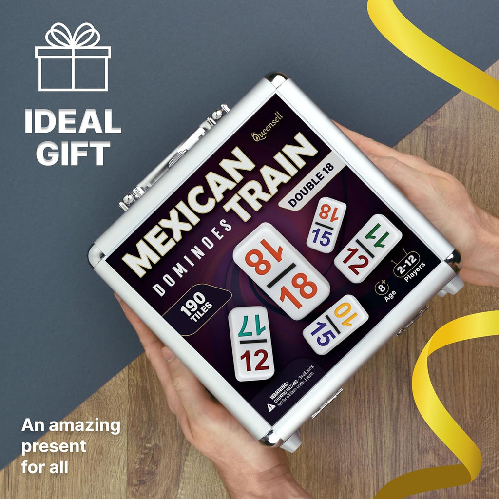 Mexican Train Dominoes Set with Numbers - Double 18 Dominos Set for Adults and Kids - Mexican Dominoes Train Game