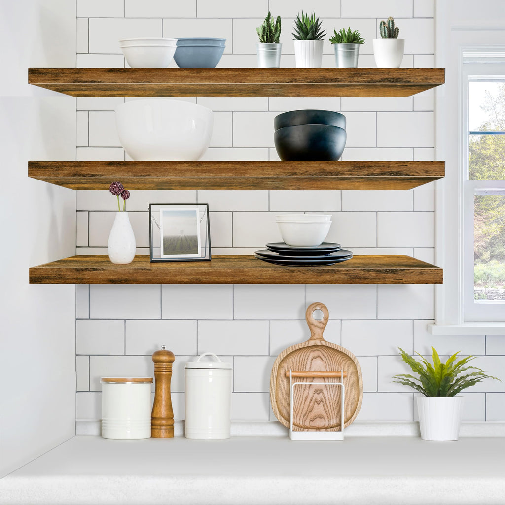 Floating Shelves for Wall Storage (48 Inch, 2 Pack, Rustic Brown)
