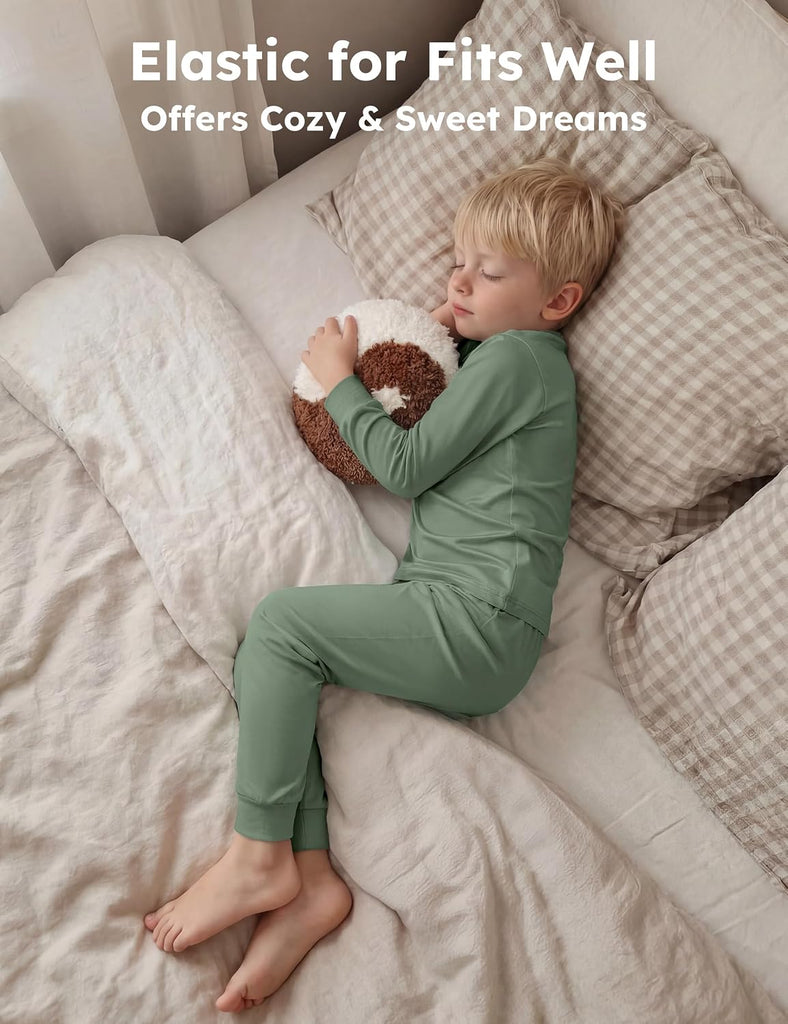 Toddler Pajamas Rayon Made from Bamboo 4 Piece Long Sleeve Pajama Set Kids Pajamas Boys Girls Snug Fit Pjs Set
