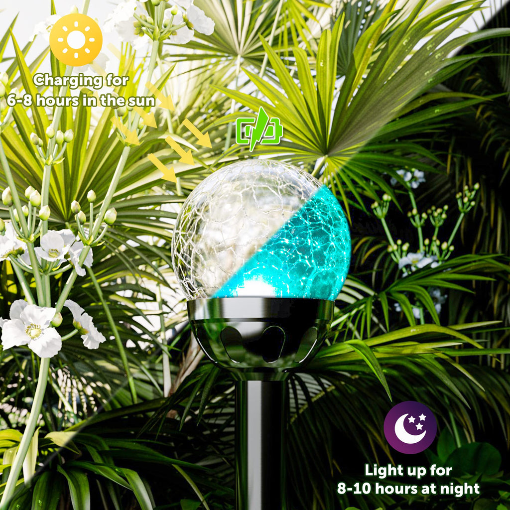Solar Outdoor, Cracked Glass Ball Solar Garden Lights, Color Changing Lights Outdoor, Garden LED for Path, Patio