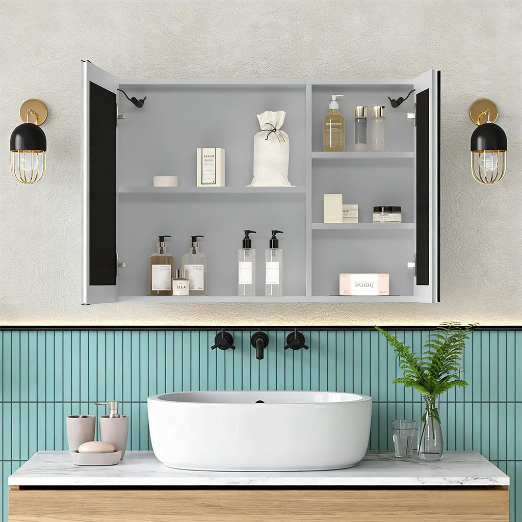 36x24 Medicine Cabinet Mirror with Storage, Pre-Assembled Medicine Cabinets , Recessed or Surface Mount Large Silver