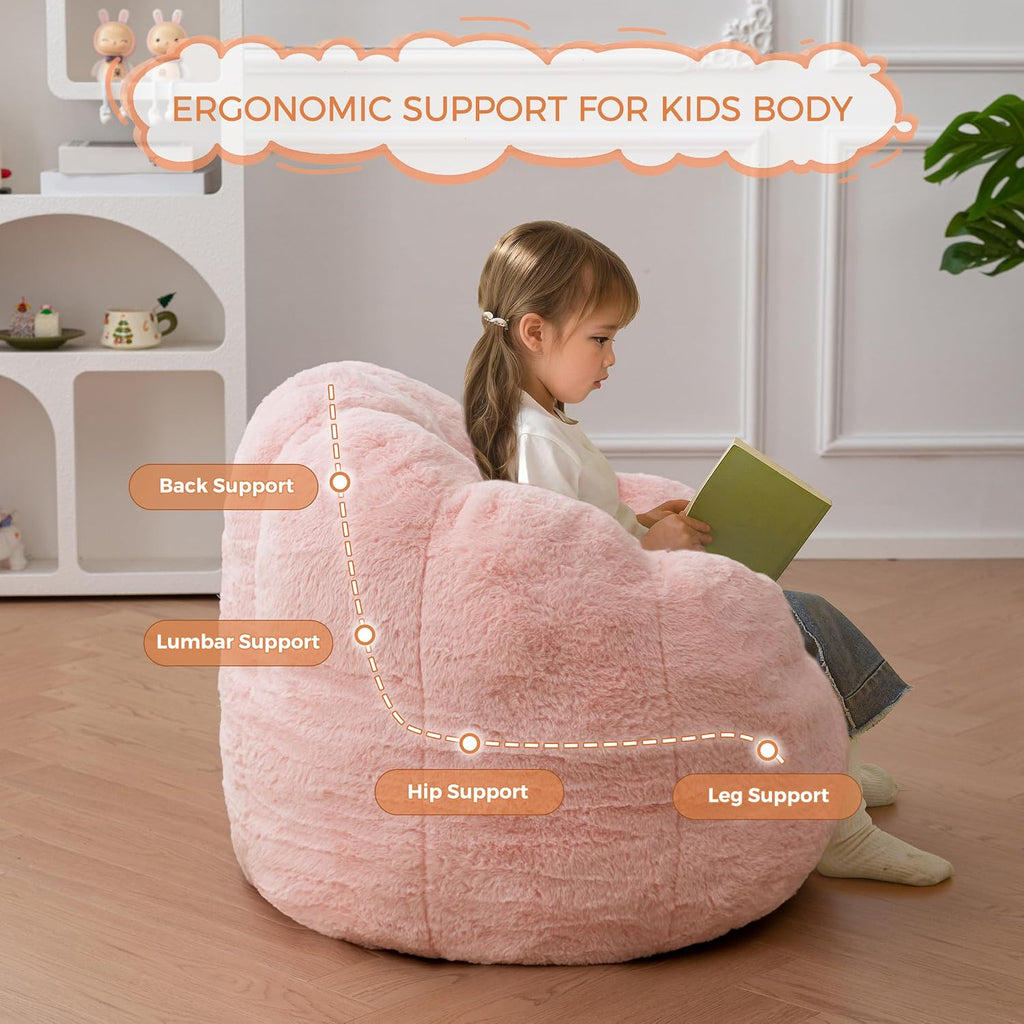 Kids Bean Bag Chair, Floral Shaped Bean Bag Sofa, Pink
