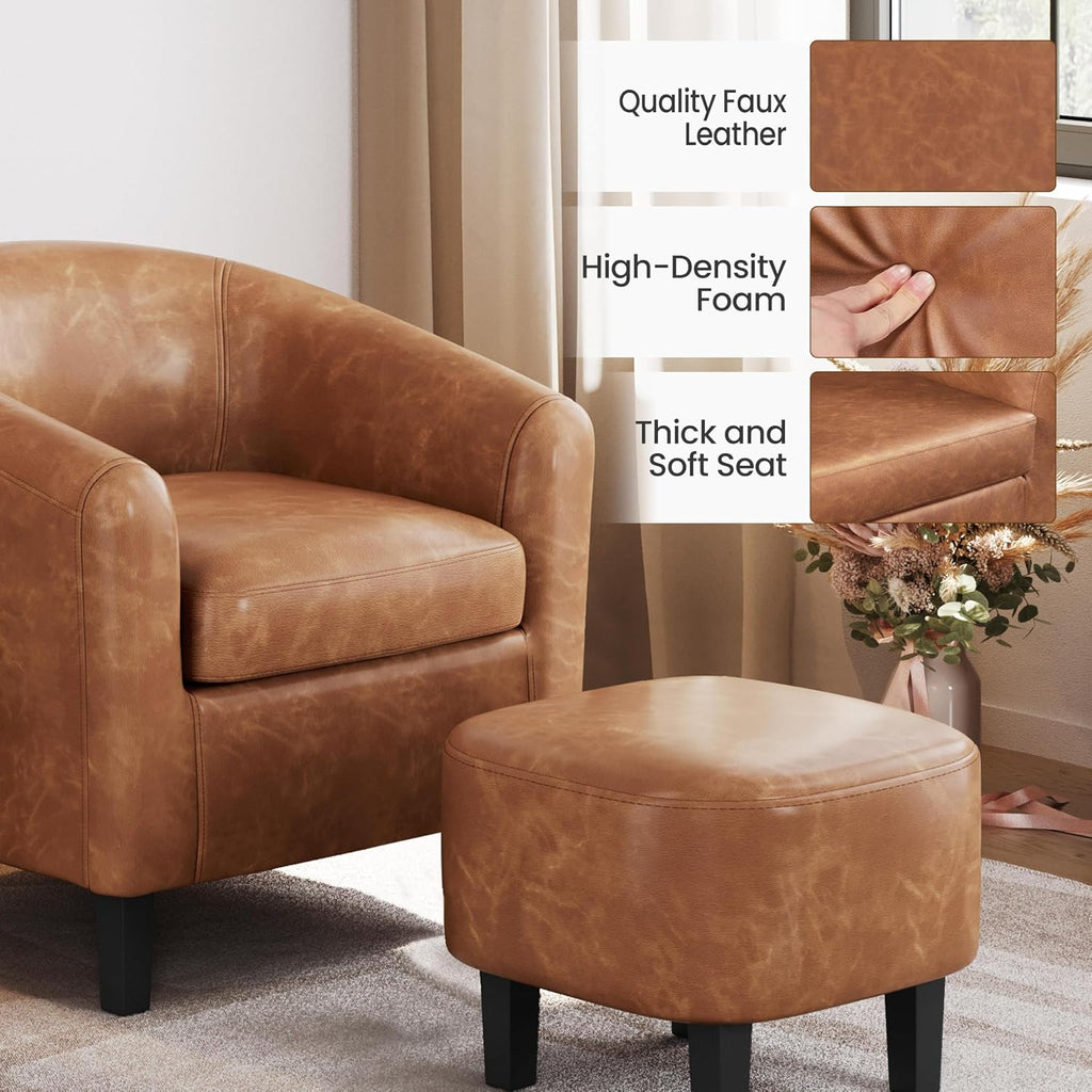 Accent Chairs with Ottoman, Faux Leather, Brown - Set of 2