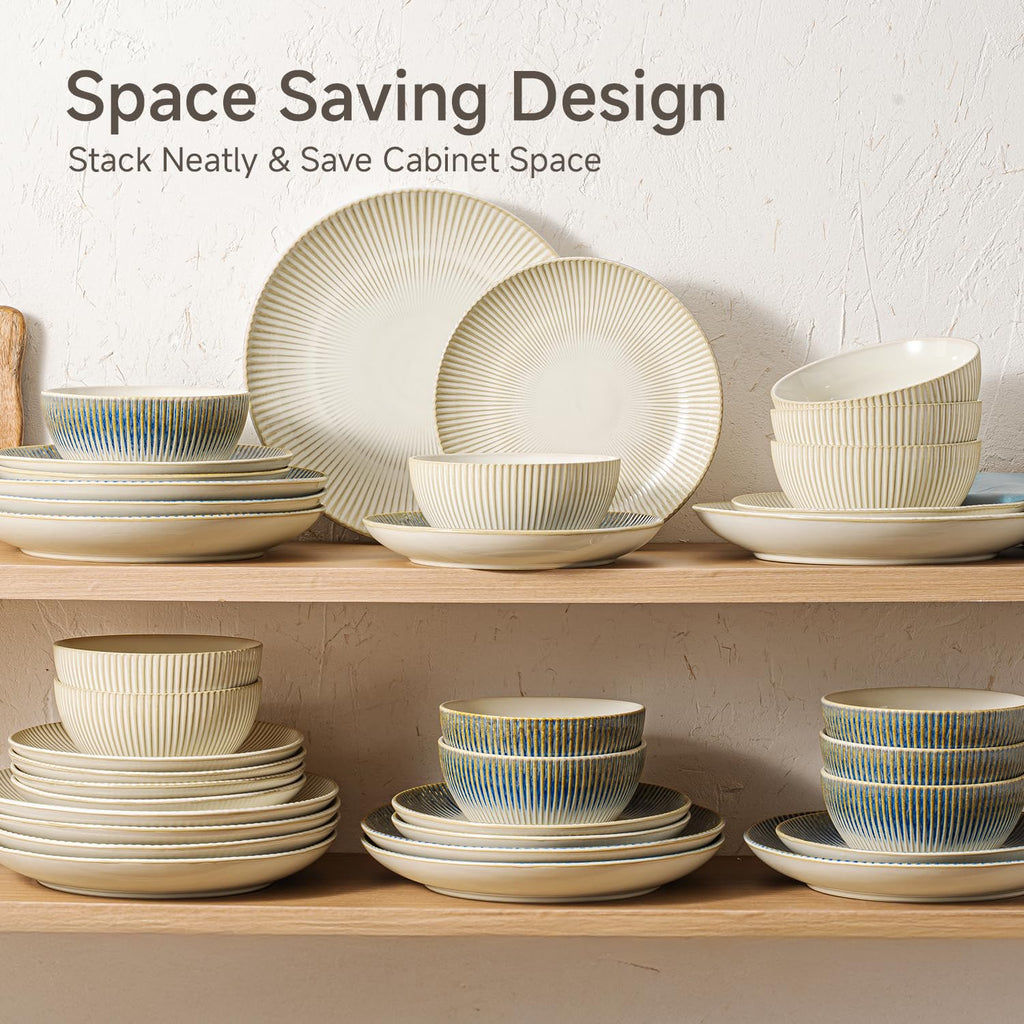 24-Piece Stoneware Dinnerware Set, Beige Reactive Glaze for 8