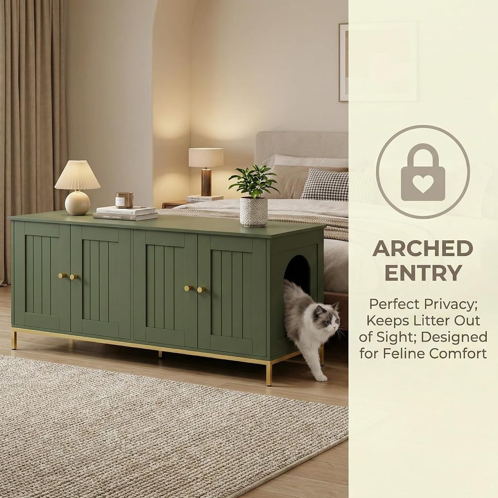 47.2" L Cat Litter Box Enclosure for 2 Cats, Green and Gold