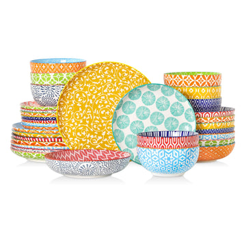 Ceramic Plates and Bowls Sets, 32 Pieces Dinnerware Sets for 8, Scratch Resistant Dish Set for family