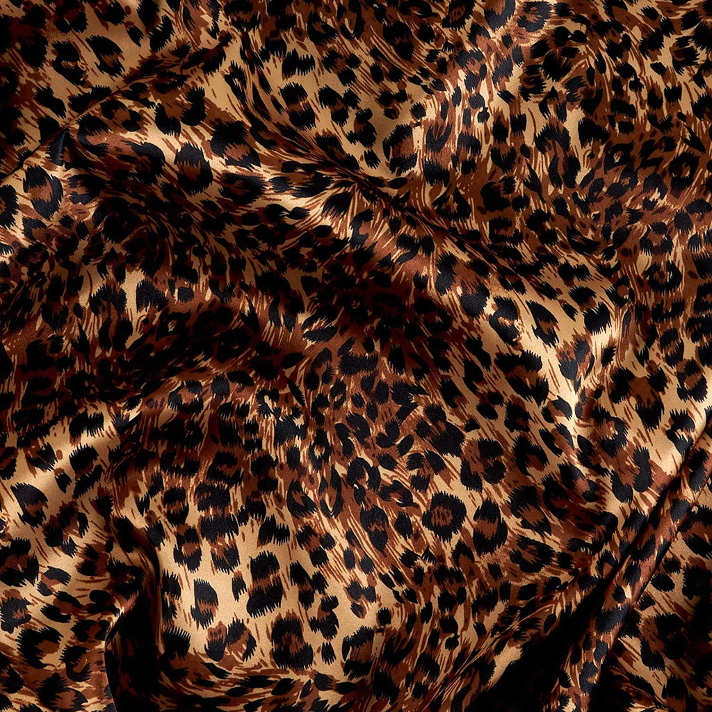 Charmeuse Satin Cheetah Small Brown/Black, Fabric by the Yard