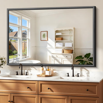 60x40 Inch Brushed Black Bathroom Mirror, Raised Metal Framed Bathroom Vanity Mirror for Over Sink, Anti-Rust