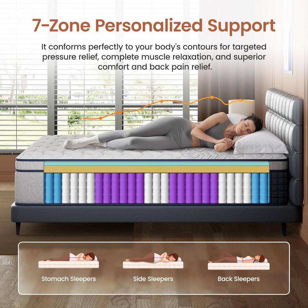 Firm King Mattress 12 Inch - Hybrid Mattress for Extra Back and Lumbar Support - 365 Nights Trial & 10 Years Warranty