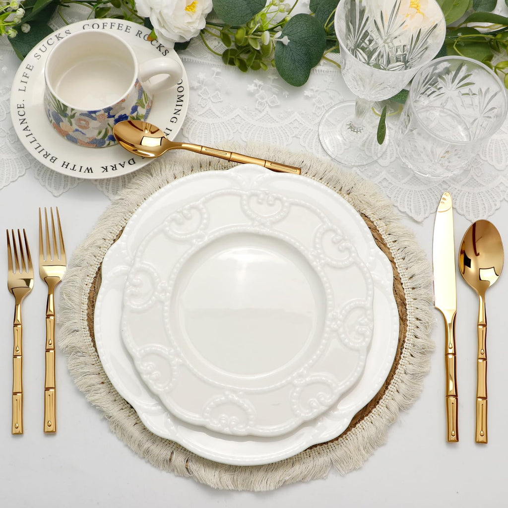 Gold Silverware Set Bamboo Pattern Handle 60-Piece Service for 12