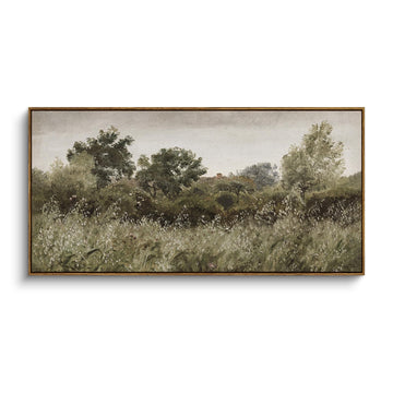 Extra Large Framed Vintage Wall Art, Rustic Landscape, 48x24in