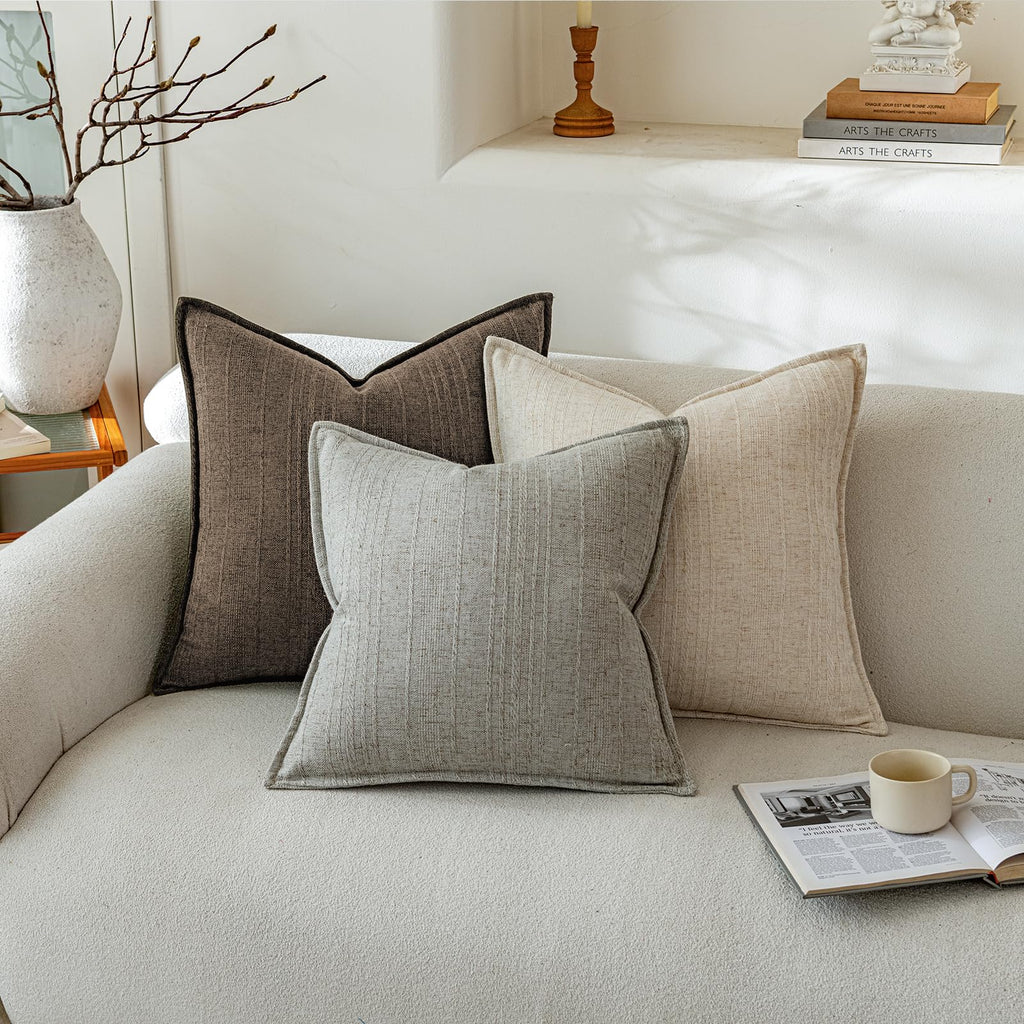Linen Pillow Covers Set of 2, Boho Farmhouse Throw Pillowcases Neutral Textured Decorative Covers for Couch Sofa, Soft