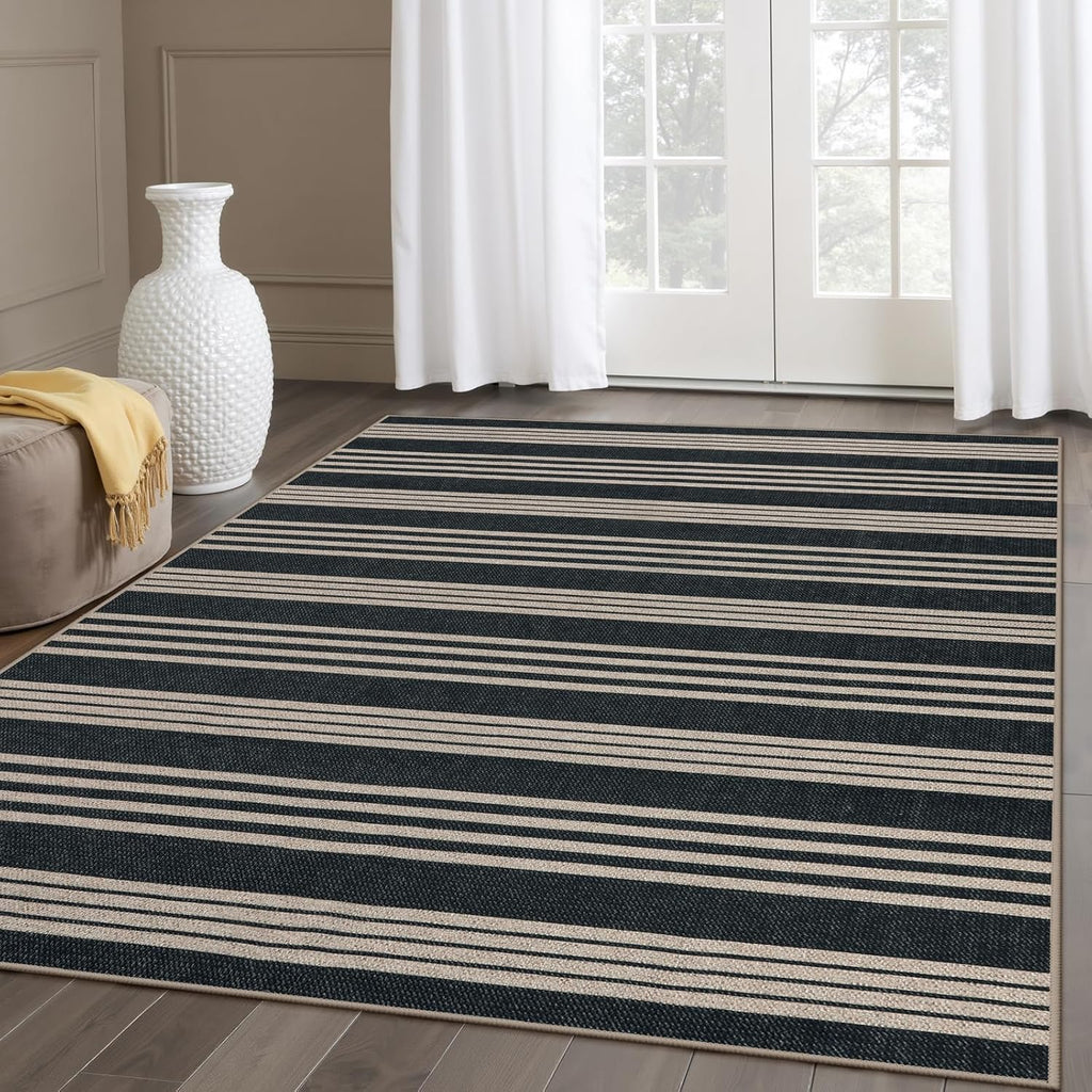 Elance Striped Easy Jute Outdoor Patio Rug, Washable 5x7 Area Rugs for Living Room Office Indoor Out